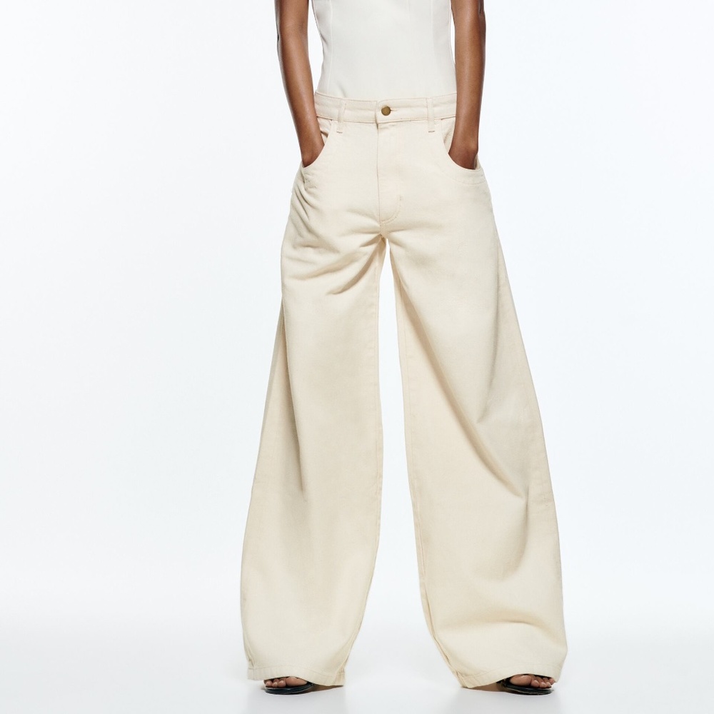 NWT ZARA ZW THE SKATER FLARED JEANS ECRU - Picture 6 of 9